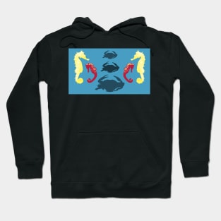 Seahorses and Crabs design on blue background Hoodie